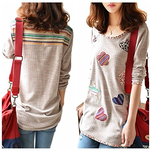 ハート フラワー 小花 柄 チュニック トップス カットソー シュシュ 付き 長袖 丸首 チェック 大人 カジュアル ファッション 服 レディース M L XL XXL