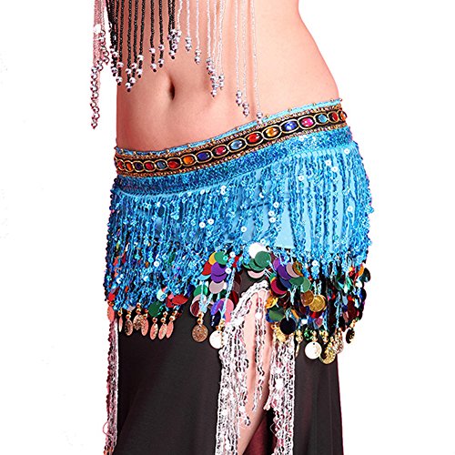 PanDaDa Chiffon Belly Dance Hip Scarf Coin Sequin Belt Skirt Tassel Hip Wrap