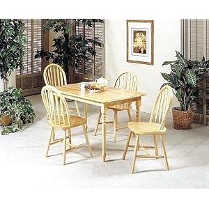 5pc Country Style Natural Finish Wood Dining Table +4 Windor Arrowback Chair Set