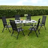 Azuma Valencia 7pc Black Garden Dining Furniture Glass Top Table & Chairs Set