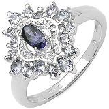 0.80 Carat Genuine Iolite & Tanzanite Sterling Silver Ring