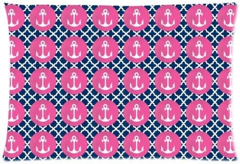Ackershop Nautical Anchor Moroccan Tile Quatrefoil Design pattern pillowcase 20 X 30 inch Zippered Pillow Case two sides printing Plush fabrics (custom Personalized pillowcase)