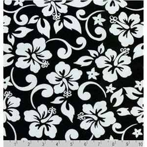 Paradise Pareaus Hawaiian Fabric in Black One Yard (0.9 m)