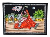 Indian Hand Crafted Painting Scene to Represent Love for Lord Krishna By Meera Bai Cotton Wall Hanging Tapestry