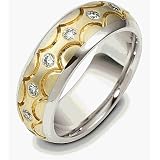 7mm Titanium & 14 Karat Yellow Gold Designer Diamond Wedding Band