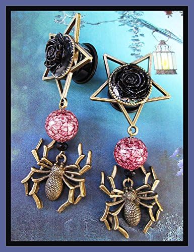 The Spider Eats Dangle Stretched Pentagram Evil EAR PLUGS Guage Size 2g, 0g, 00g, 7/16, 1/2, 9/16, 5/8, 11/16" aka 6, 8, 10, 12, 14, 16, 18mm