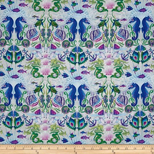 Treasures of Nature Under the Sea Seahorses Cream/Purple Fabric By The Yard
