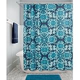 InterDesign Scroll Medallion Fabric Shower Curtain - 72" X 72", Navy/Teal