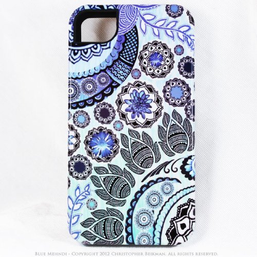 Buy Paisley iPhone 4 Case - iPhone 4s Case - Blue Mehndi - Artistic Indian Paisley iPhone 4 TOUGH case