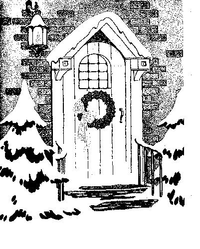 Front door Christmas Card rubber stamp WM