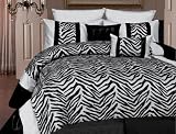 bed in the bag sales-8 Piece Luxury Zebra Printed Black & Silver - White Comforter Set - Bed in Bag - King Size On Sale