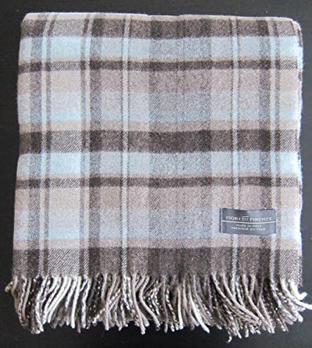 Super Soft 100% Wool Oversized Throw Blanket Brown Black Taupe Red Turquoise Tartan Plaid (Light Turquoise/Taupe)