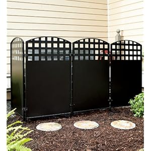 Black Powder-Coated Steel 4-Panel Privacy Screen