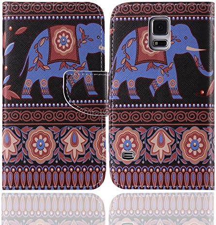 S5 Case, Galaxy S5 Case, GUSO Indian elephant Premium PU Leather Wallet Flip Protective Skin Case with Magnetic Closure for Samsung Galaxy S5 (Built-in Credit Card/ID Card Slot)