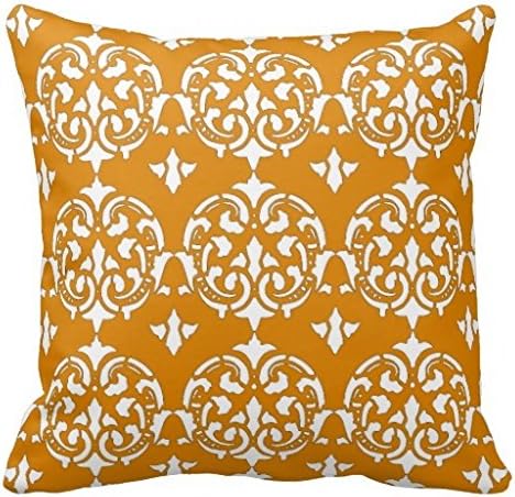 Decorative Cotton Butternut orange and White Damask Pattern Throw Pillow Covers