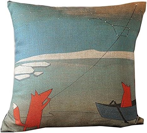 Jastore® Cotton Linen Cartoon Fox Flying Kite Throw Pillow Case Decorative Cushion Cover Pillowcase