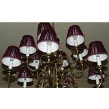 5, BURGUNDY, CHANDELIER, or, CANDLE LIGHTS, CLIP-ON, LAMP SHADES, SHADE, is, about, 3" ACROSS TOP X 5" at BOTTOM X 4" TALL,