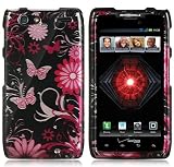 Pink Buttefly Flower On Black Premium Design Protector Hard Cover Case for Motorola Droid RAZR MAXX XT916 Android Smartphone Verizon