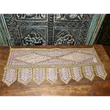 Dark khaki Beads Sari Toran Wall Tapestry Topper Valance Free Shipp