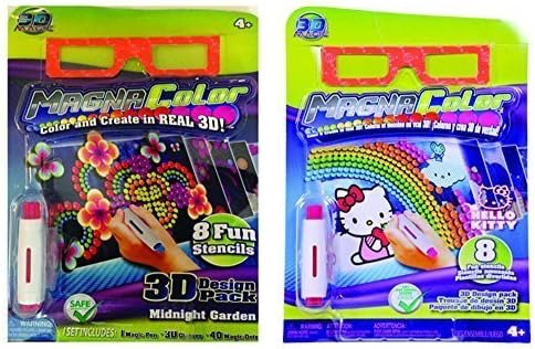 Magna Color 3D Hello Kitty Stencil Design Pack &amp; Magna Color 3D Magic Midnight Garden Refill, Bundle of 2
