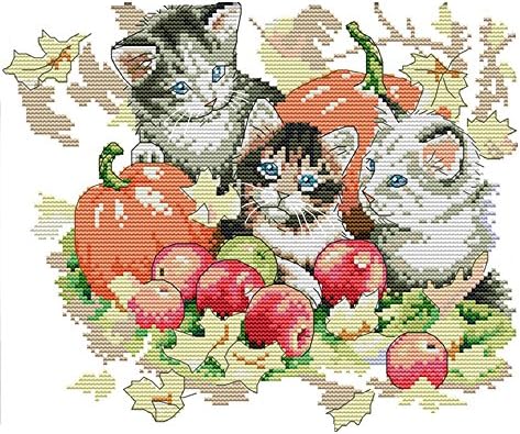 RUIMI 11CT Cross Stitch Set Cute Animal Season Cat 39x34cm