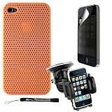 Aero Air Mesh Design Custom Style Durable Hard Protective Case for Apple iPhone 4 / 4th Generation compatible with 16GB / 32GB + 4-inch eBigValue (TM) Determination Hand Strap Key Chain + Includes a Rotadable GPS / Cell Phone Car Windshield Mount compatible for your iPhone 4