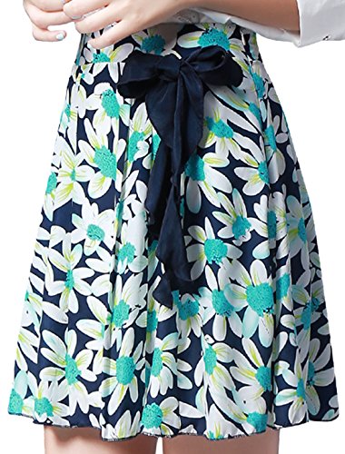 Allegra K Women Floral Print Ruffled Embellished Hidden Side Zipper Full Skirt