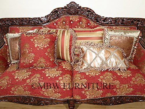 7Ft Wide Dark Cherry Upholstered Sofa Couch w/ Pillows