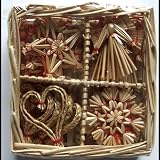 Christmas Straw Ornaments - Set of 24 pieces & Wicker Basket