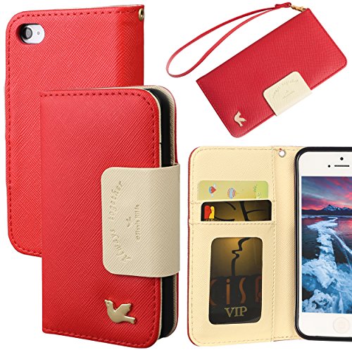 iPhone 5s Case,iPhone SE case,iPhone 5 Case,By HiLDA,Wallet Case,PU Leather Case,Credit Card Holder,Flip Cover Case[Red]