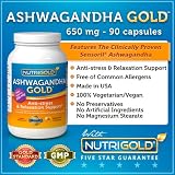 Nutrigold Ashwagandha Extract, 650 mg, 90 Vegetarian Capsules (Ashwagandha GOLD with Clinically-Proven Sensoril and Ashwagandha Root Powder)