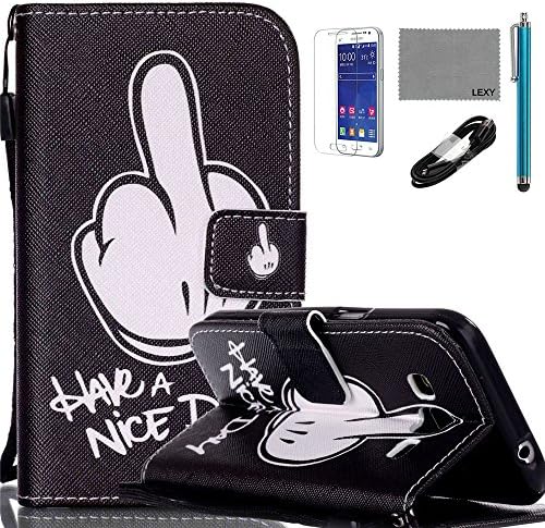 G360 Case, LEXY PU Leather Case with Credit ID Cards Holders &amp; Stand for Samsung Galaxy Core Prime G360 / Prevail LTE with 9H Glass Screen Protector, V8 USB Cable and Stylus (Have A Nice Day)