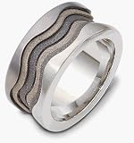 Designer 11mm Titanium & 14 Karat White Gold Wave Style Wedding Band Ring