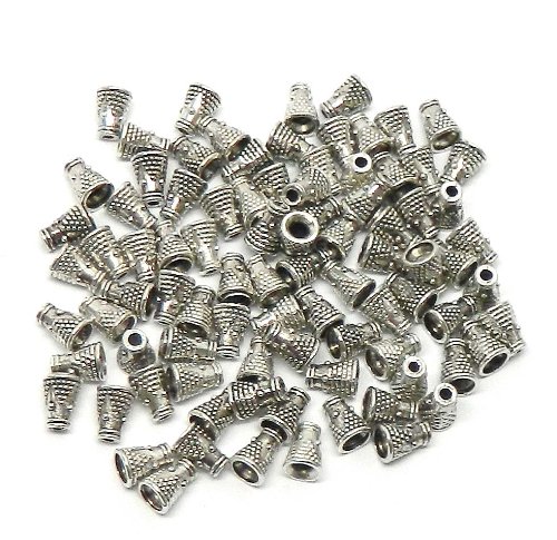 Rockin Beads Brand, 85 Cone Beads Caps or Terminators 7x9mm (3mm Opening 1mm Hole) Antiqued Silver Cast Zinc Metal Beads