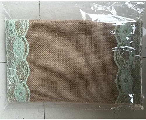 Teasun 12 By 106-inch Vintage Burlap Lace Hessian Table Runner Natural Jute Wedding Table Decorations(green,pack of 5)
