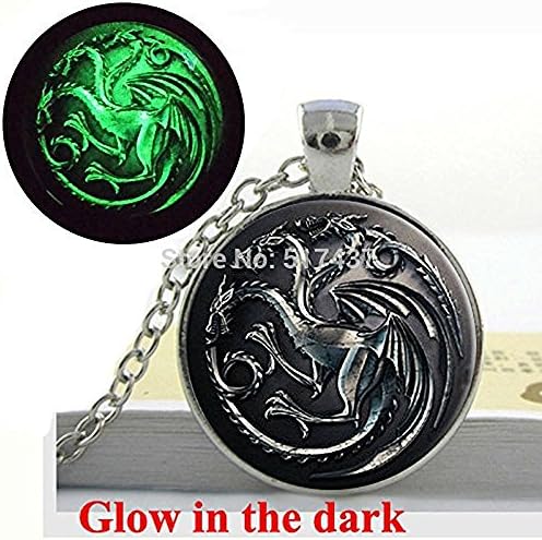 Glow in the dark Game Of Thrones Necklace, House Targaryen Song Of Ice And Fire Dragon Necklace Art photo Glowing Jewelry