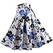 Fancyqube(TM Women Pleated Vintage Skirts Floral Print Midi Skirt Blue Medium