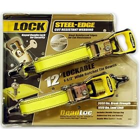 DeadLoc 12ft Lockable Steel-Edge Cut Resistant Webbing Ratchet Tie Downs - 2 Pack by Allied