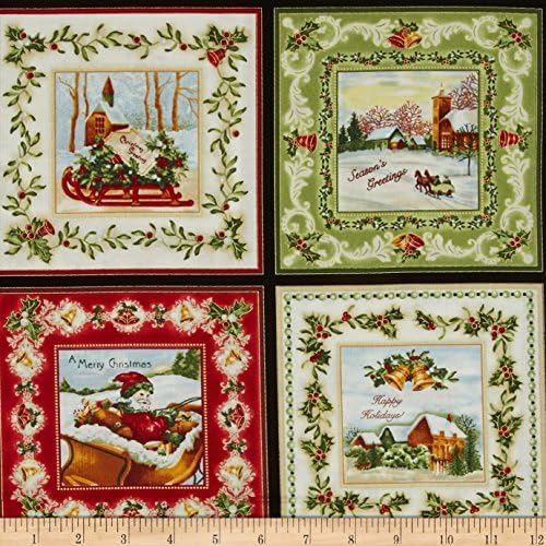 Christmas Bells Metallics Christmas Squares 24 In. Panel Multi Fabric By The Yard