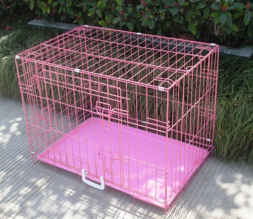 BestPet New Pink Pet Folding Suitcase Dog Cat Crate Cage Kennel Pen with ABS Tray, 24-Inch