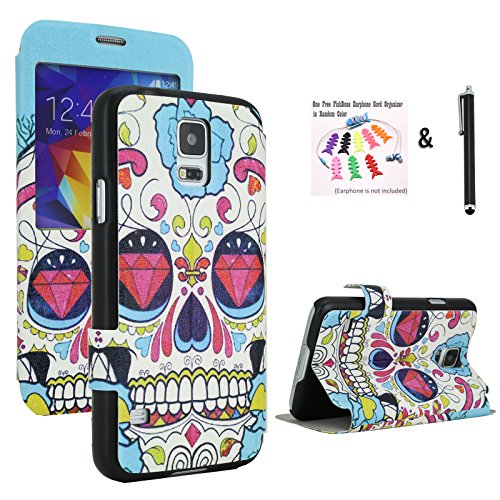 The Little Penguin Colorful Fashion Window Stand Case with Magnetic Closure for Samsung Galaxy S5 (Colorfull Skull)