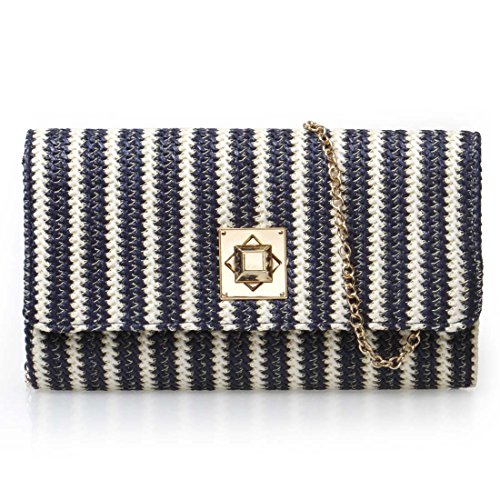 BMC Womens Soft Twine Knitted Stripe Pattern Envelope Flap Fashion Clutch
