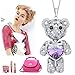 EleQueen Women's Silver-tone Love Heart Bear Pendant Necklace Purple Adorned with Austrian Crystals