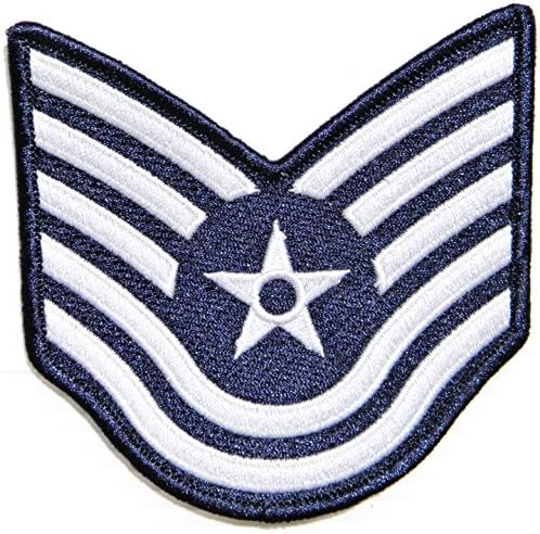 US USAF Air Force Technical Sergeant Rank Army Military Pilot Logo Tab Jacket Uniform Patch Sew Iron on Embroidered Sign Badge Costume