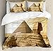 Ambesonne Ancient Decor Duvet Cover Set, Egyptian Pyramids Famous Great Landmark Wonders Of The World Heritage View Theme Picture, A Decorative 3 Piece Bedding Set Pillow Shams, Queen/Full, Sand Brown