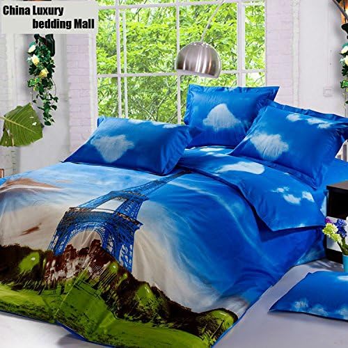 Paris Eiffel Tower unique 3d bedding set queen king size bedclothes blue Cotton Comforter cover bedsheet pillowcase bed sets