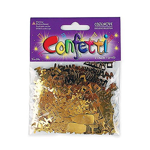 Gold Lchaim Confetti Decorations in Hebrew and English, L'chaim for Jewish Engagement Parties