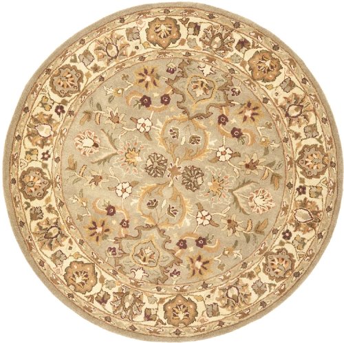 Safavieh Heritage Collection HG959A Handmade Light Green and Beige Hand-Spun Wool Round Area Rug, 3-Feet 6-Inch Round