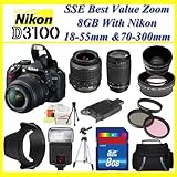 Nikon D3100 Digital SLR Camera w/ 18-55mm Nikkor Vr Lens + Sigma 70-300mm f ....