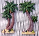 Set of 2 Resin Coconut Palm Tree Plaques Tropical Beach